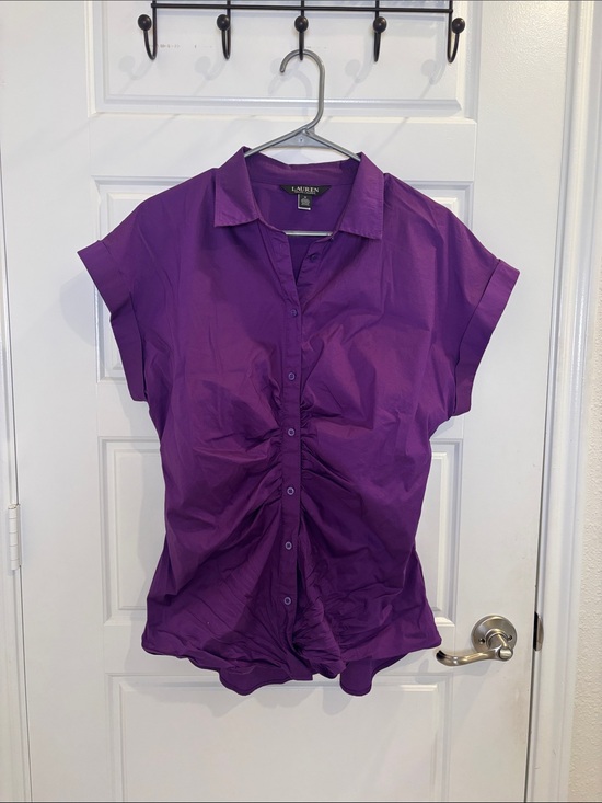 Lauren Ralph Lauren Tops - Lauren Ralph Lauren Purple Ruched Front Button-Up Blouse Size 12